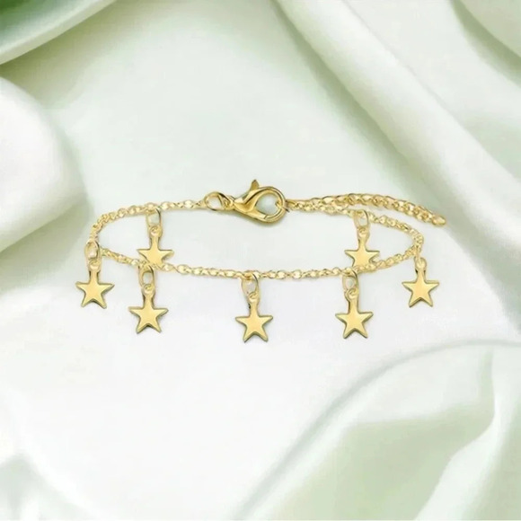 2 LEFT! Gold Star Charm Anklet Bracelet - Picture 2 of 5